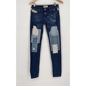 Stylish Blue Patchwork Women Jeans